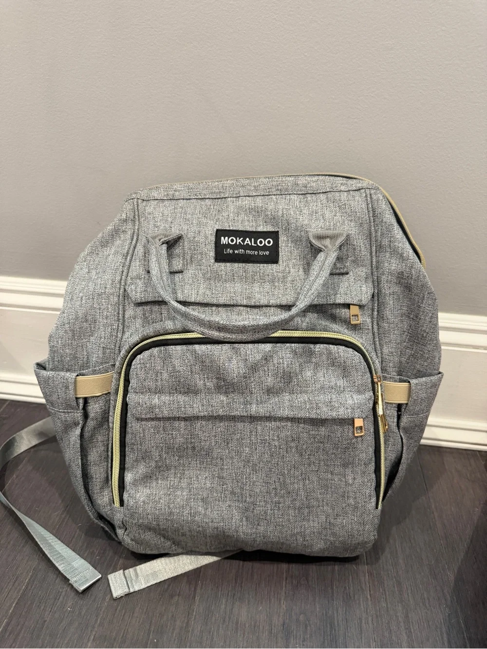 NWOT Mokaloo Gray Kids Backpack Diaper Bag for Moms Babies